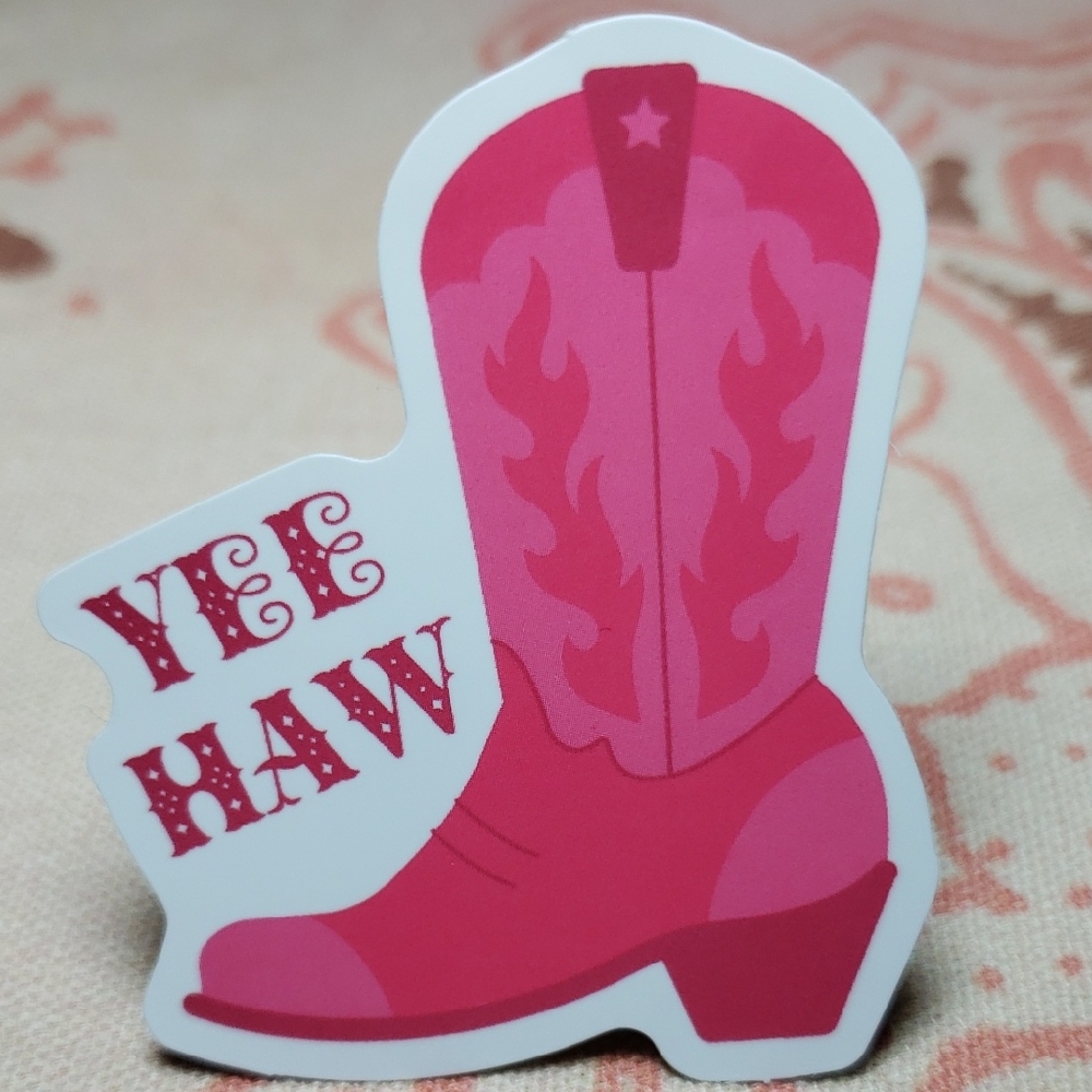 Pink Cowboy Boot Sticker Yee Haw Sticker (G)